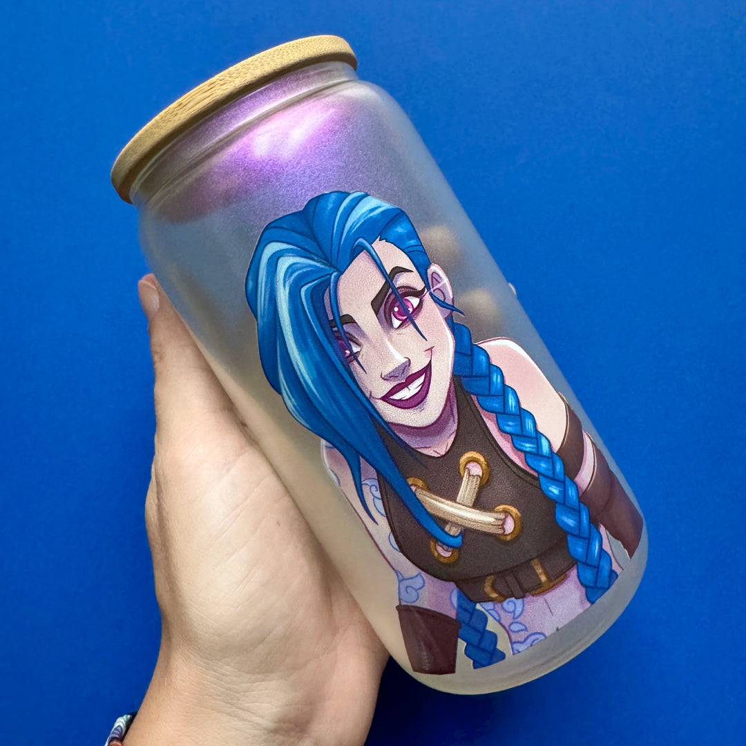 Jinx, Vi or Caitlyn Glass with bamboo lid and straw