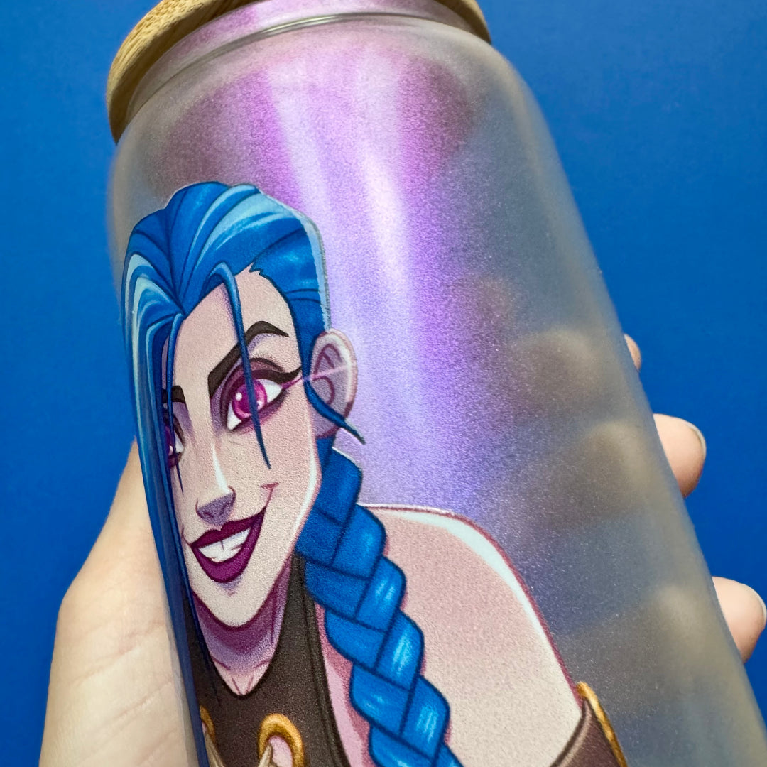 Jinx, Vi or Caitlyn Glass with bamboo lid and straw