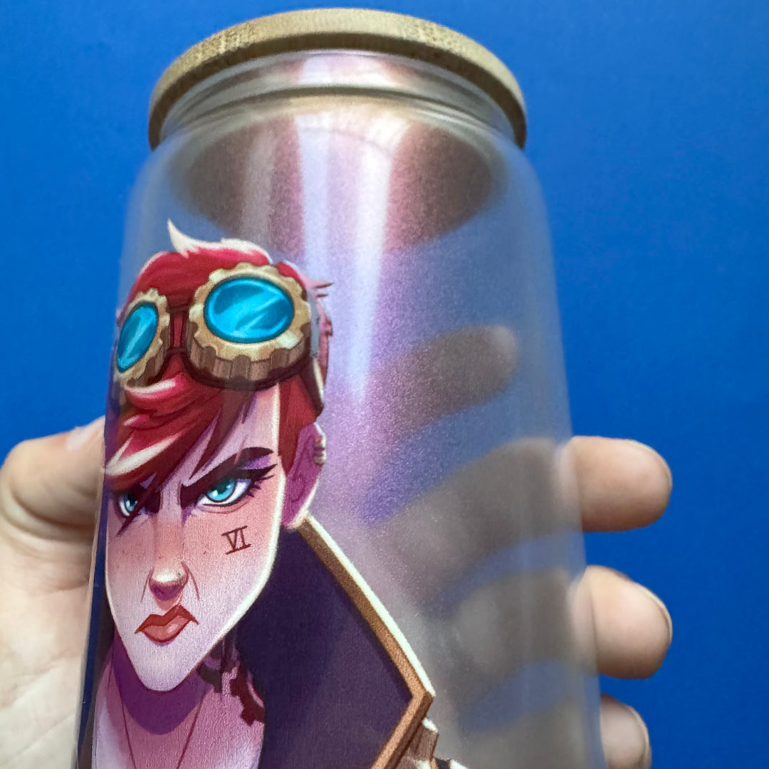 Jinx, Vi or Caitlyn Glass with bamboo lid and straw