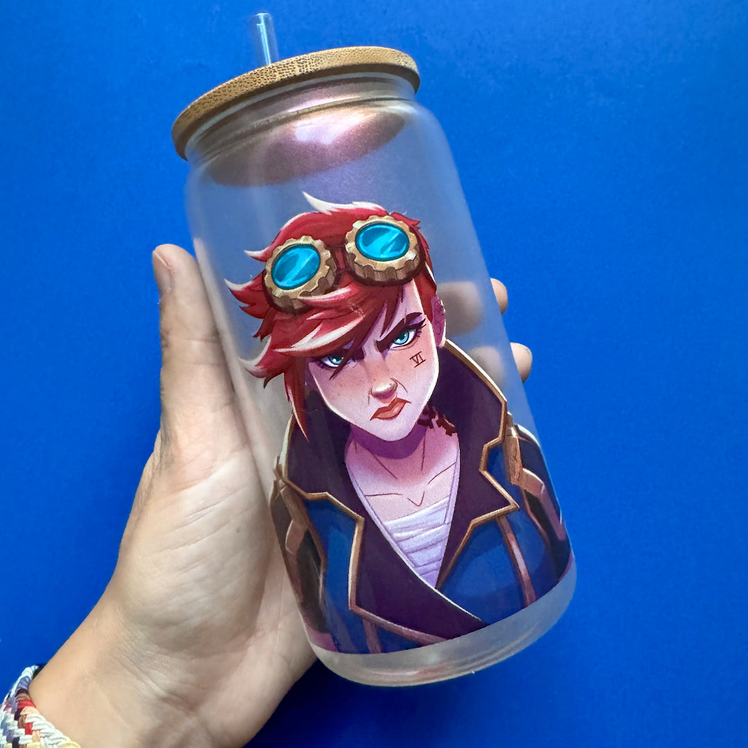 Jinx, Vi or Caitlyn Glass with bamboo lid and straw