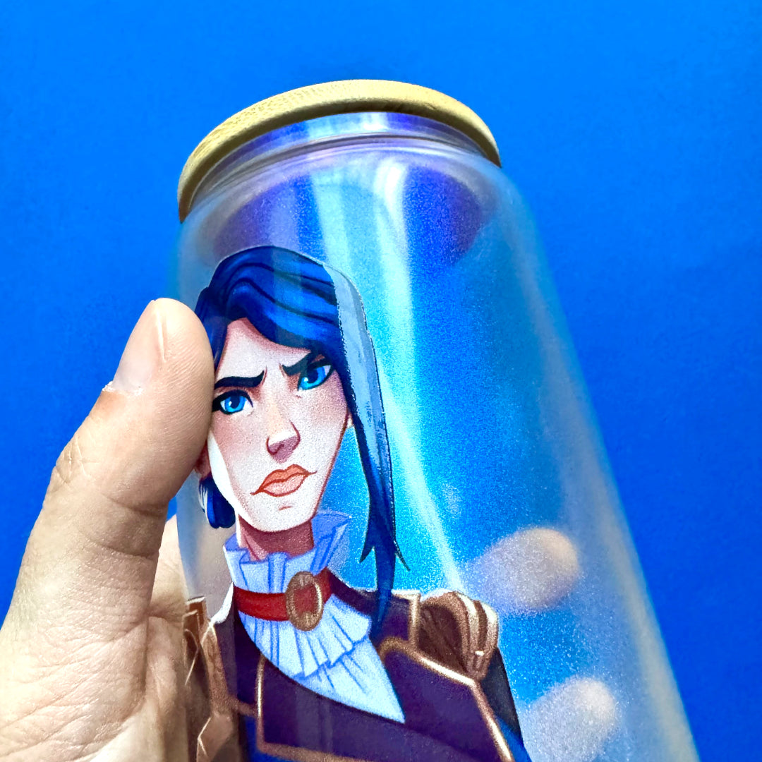 Jinx, Vi or Caitlyn Glass with bamboo lid and straw