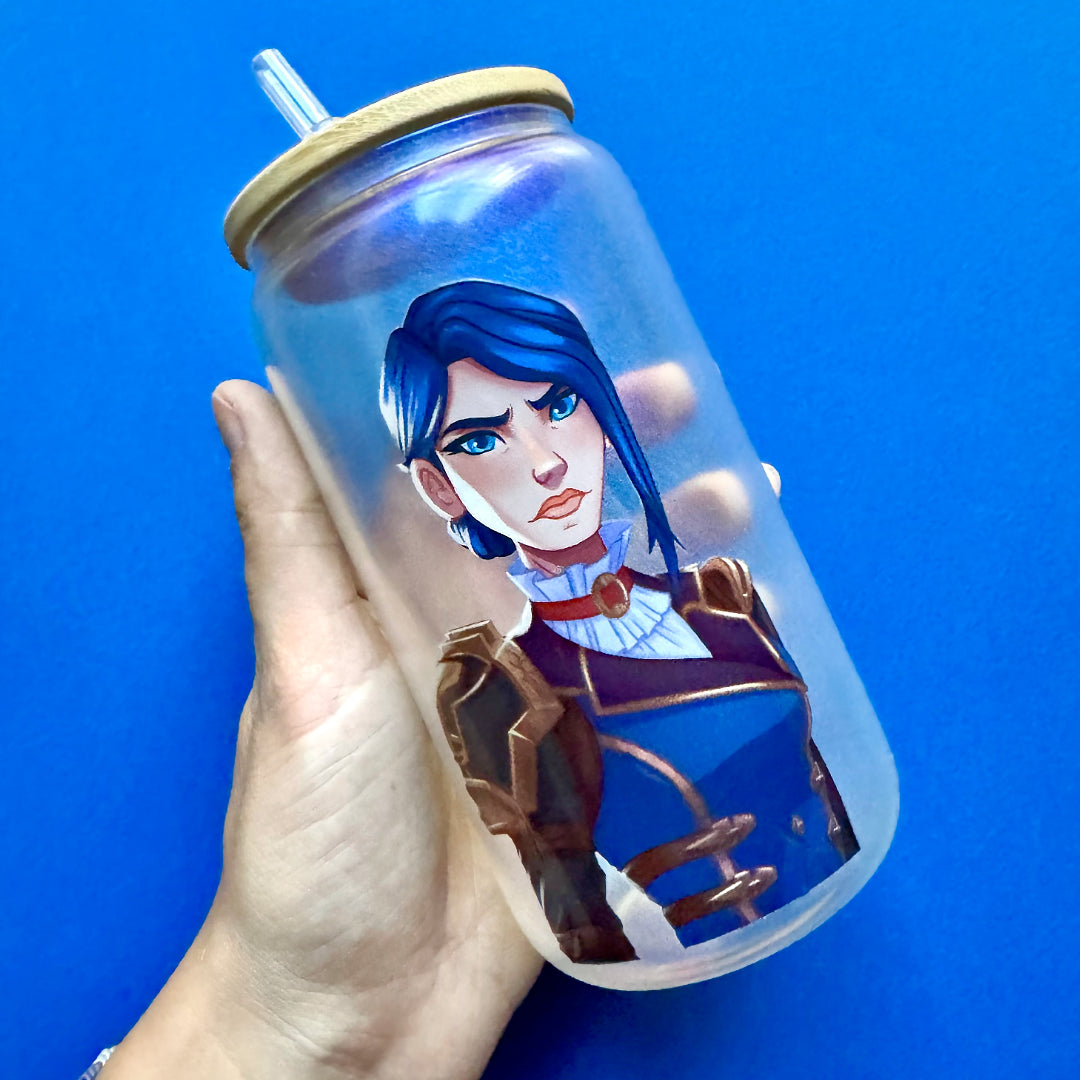 Jinx, Vi or Caitlyn Glass with bamboo lid and straw