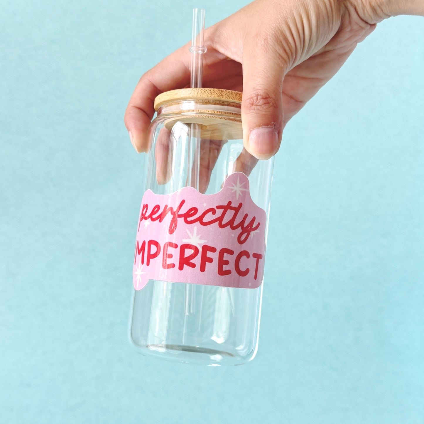 Glass with bamboo lid and straw "Perfectly imperfect"