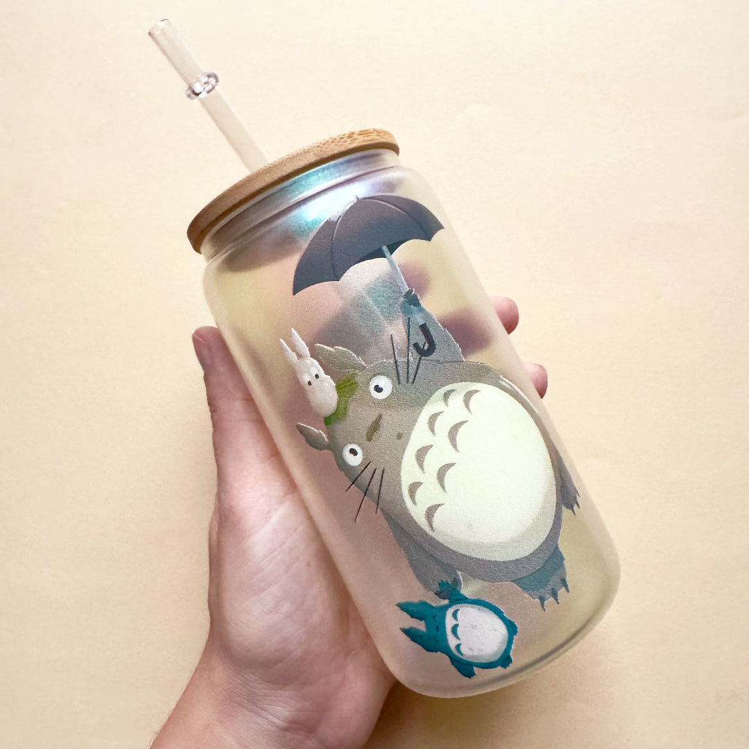 Totoro glass with bamboo lid and straw