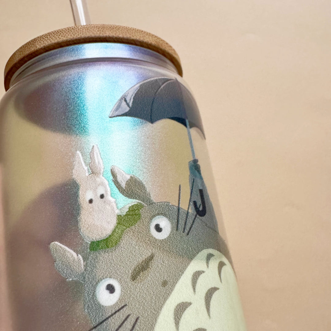 Totoro glass with bamboo lid and straw