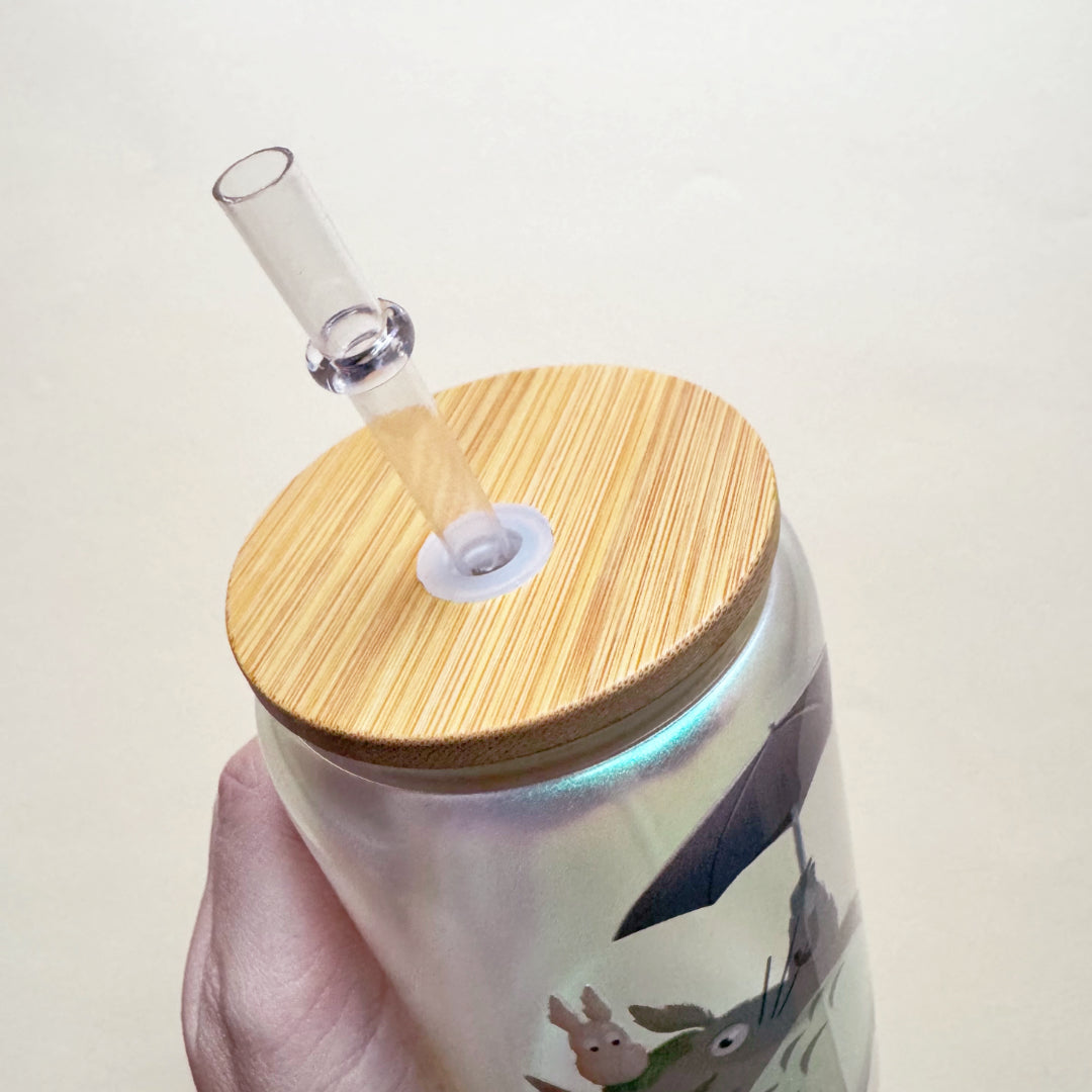 Totoro glass with bamboo lid and straw