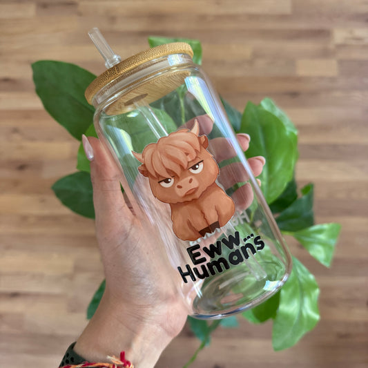 Eww Humans glass with bamboo lid and straw