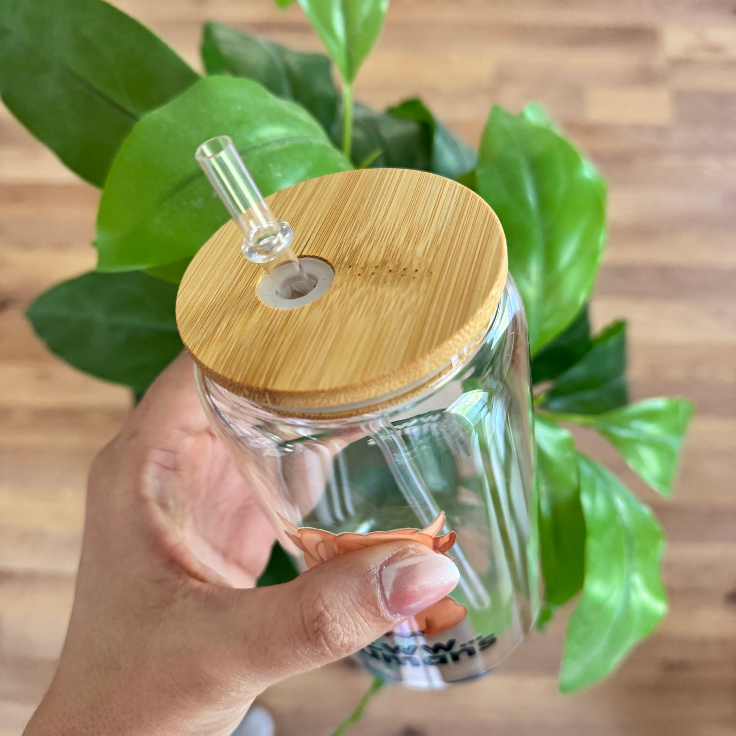 Eww Humans glass with bamboo lid and straw