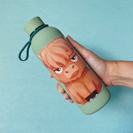 Scottish Cow Thermos Bottle with 3D UV-Sticker