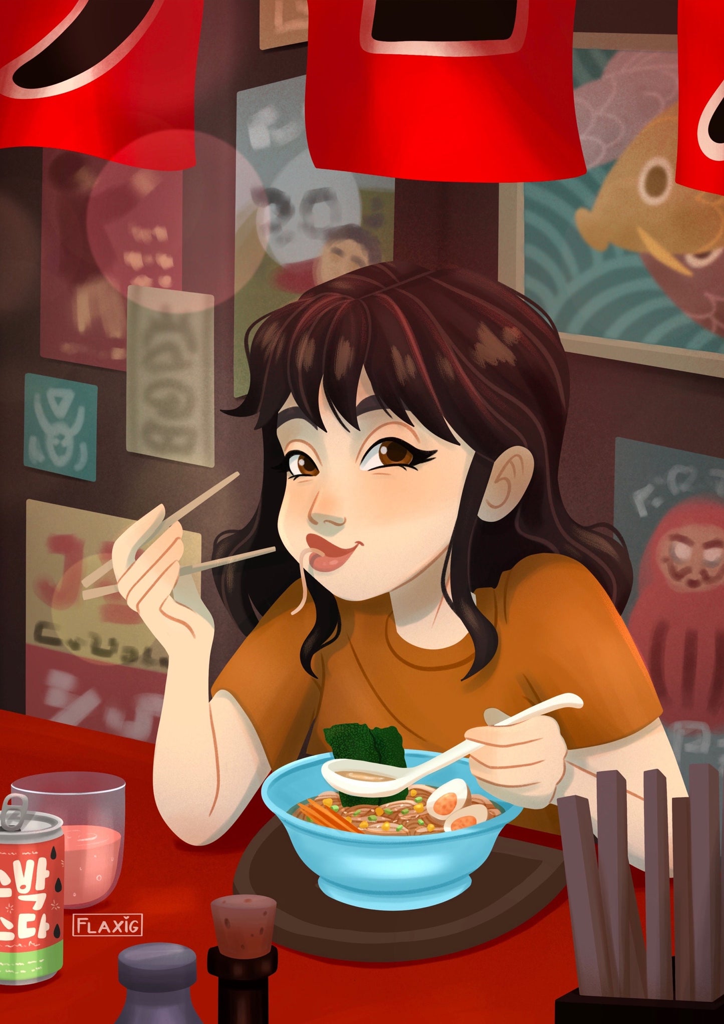 Girl in Ramen Restaurant Art Print