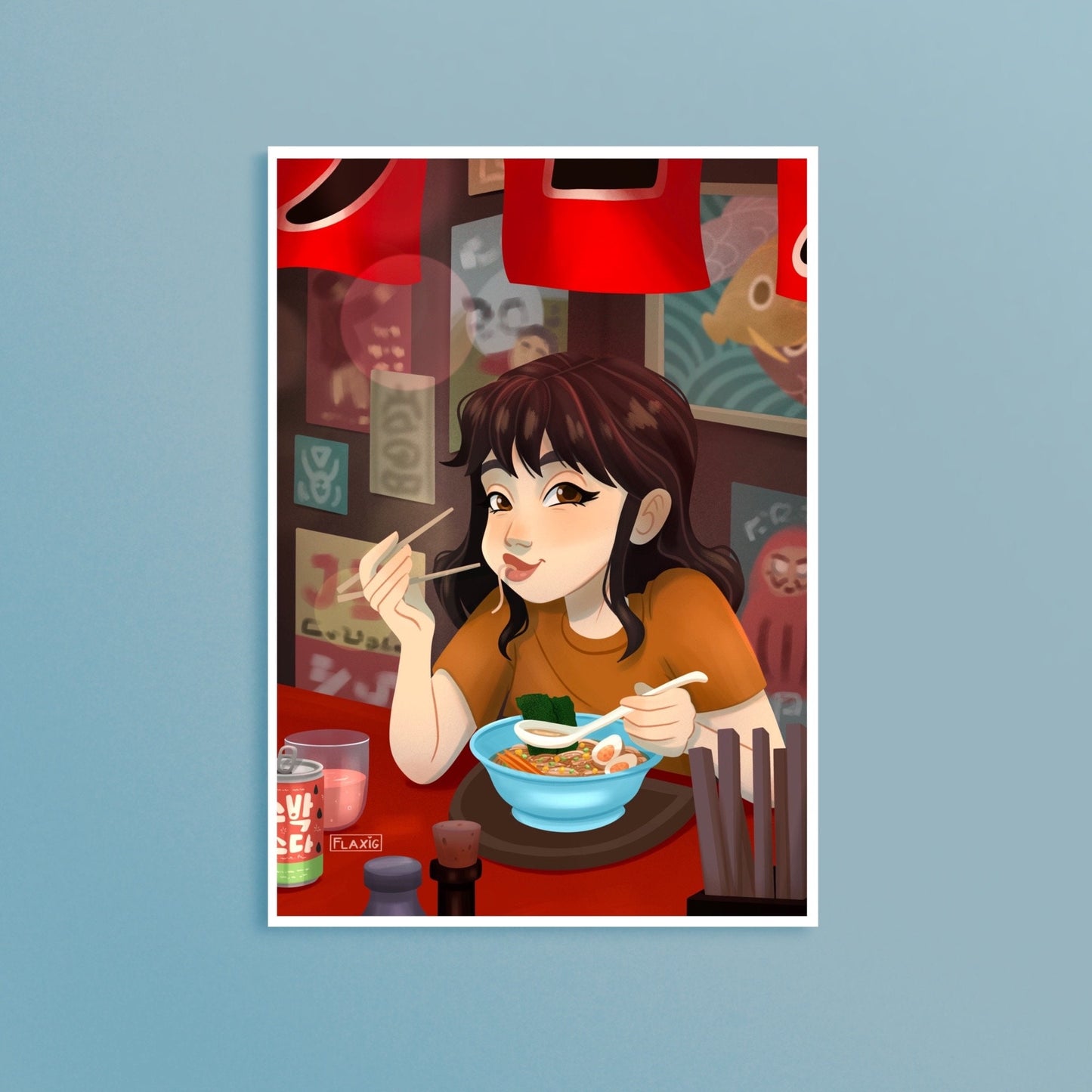 Girl in Ramen Restaurant Art Print