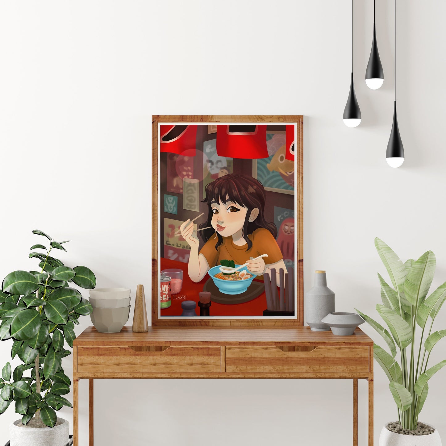 Girl in Ramen Restaurant Art Print