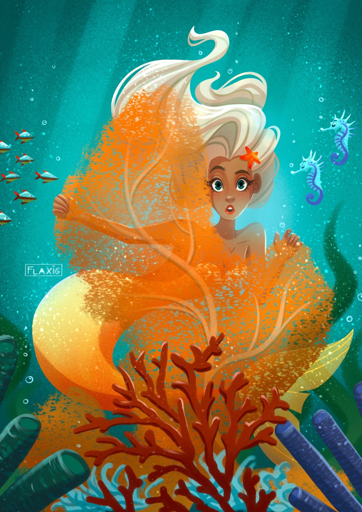 Mermaid in the reef Art Print